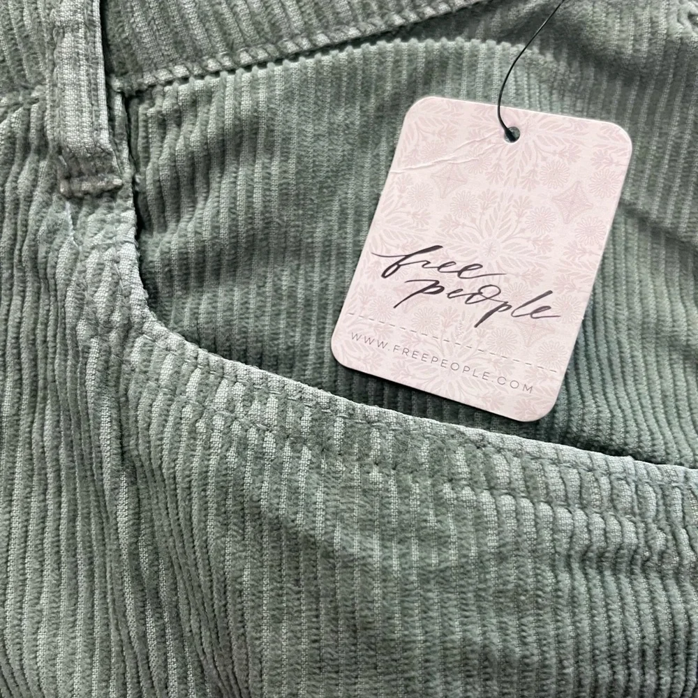 Free People Corduroy Mini Skirt Button Front High Rise Army Green Size 8 NWT - Picture 7 of 8